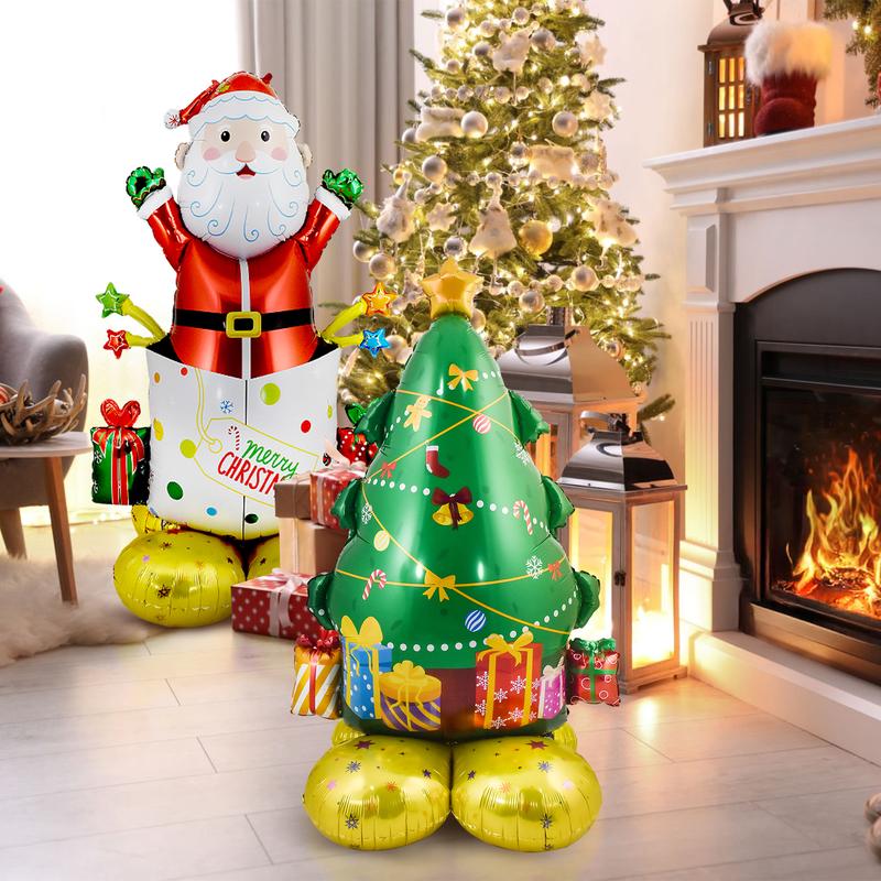 YoungSa 6PCS Inflatable Christmas Balloons,Large Size 3D Standing Foil Balloon Set,Santa Claus,Christmas Tree,Xmas Socks,Xmas House,Snowman,Bell Gift Box,Indoor and Outdoor christmas decorations,for Xmas New Year Decorations,Xmas Party Supplies Photo Prop