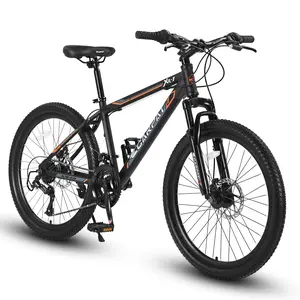 24 Inch Mountain Bike Boys Girls, Steel Frame, Shimano 21 Speed Mountain Bicycle with Daul Disc Brakes and Front Suspension MTB
