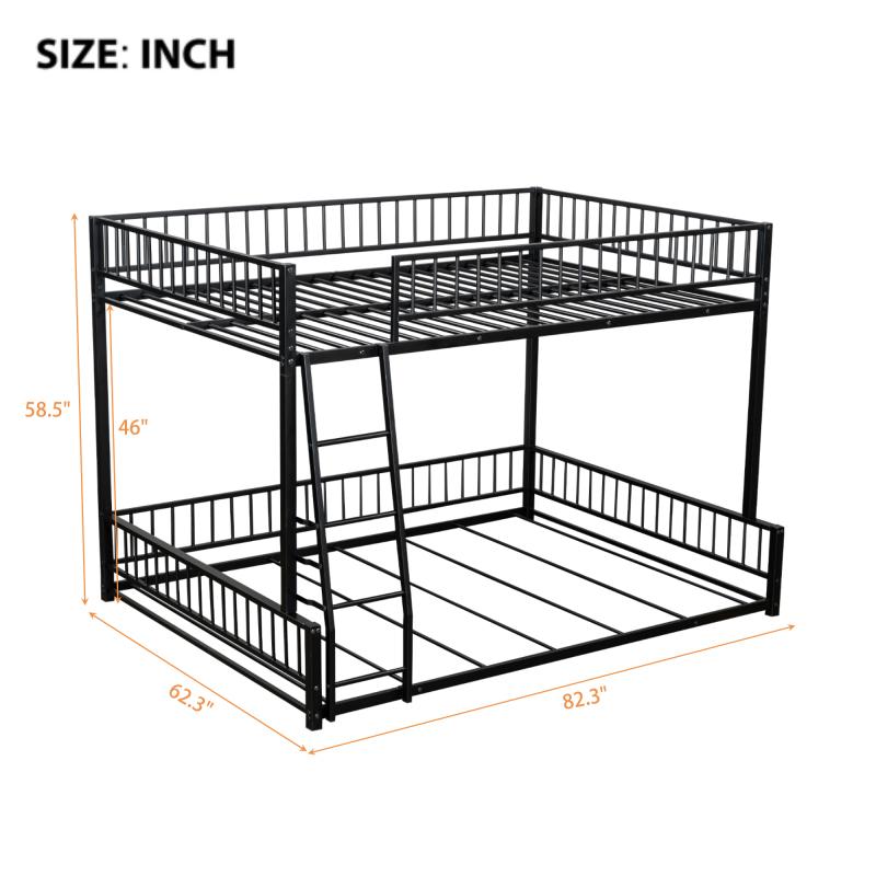 Modern Full XL Over Queen Bunk Bed Frame, Metal Floor Bunk Bed Frame with Ladder & Guardrails, No Spring Box Needed, That Can Separate, Black Modern Full XL Over Queen Bunk Bed Frame, Metal Floor Bunk Bed Frame with Ladder & Guardrails, No Spring Box Needed, That Can Separate, Black