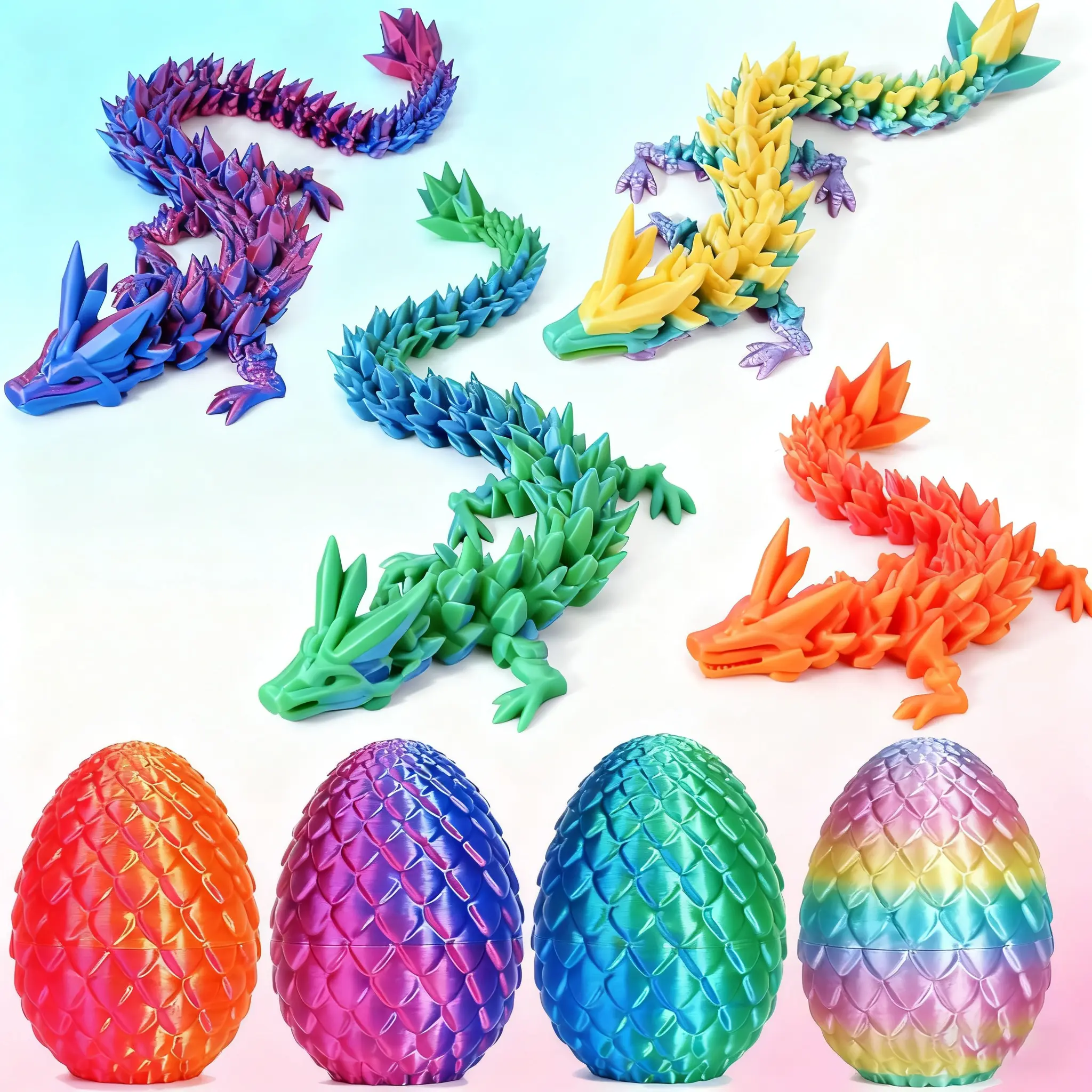 Valentine's Day Gift |  4PCS 3D Printed Easter Dragon Eggs with Mini Dragon Inside Articulated Crystal Dragon Unique Toys for Easter Basket Stuffers Engaging Imaginative Play Decorations