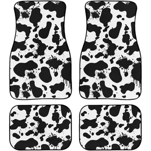 Black White Cow Print 4pcs Car Floor Mats All Weather Floor Car Mats Automotive Floor Mats Universal Fit Most Cars,SUVS,Sedans Car Interior Accessory