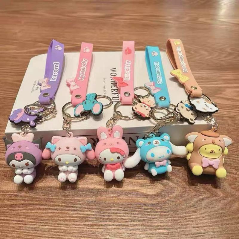 Sanrio Brand Animal Collection HelloKitty Kuromi Melody Cinnamon Dog Pompomin Mini Keychain Pendant - Cute and Collectible Design