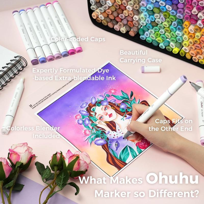 Ohuhu Alcohol Markers:  Chisel & Fine - 320 Colors - Double Tipped Art Markers for Artists Adults Coloring Drawing Sketching Illustration - Refillable - AP Certificated - Oahu Series of Ohuhu - Valentine's Day Gift