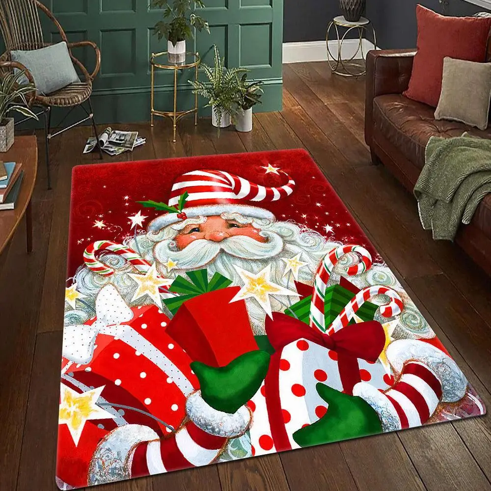 Merry Christmas Theme Print Cool Bedroom Large Rug, Creative Modern Carpet with Skid-proof Backing, Area Rug for Bedroom Living Room