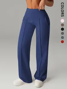 Women's Bell Bottom Casual Pants, Straight Leg Wide Leg Pants, Quick Dry with Pockets, Yoga Pants, Elastic Sport Pants, High Waist Underwear
