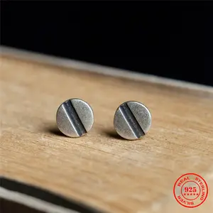 100% 925 Sterling Silver Female Screw Earrings Hypoallergenic Simple Nail Men Personalized Punk Street Stud Earrings