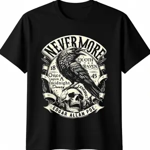 Edgar Allan Poe Nevermore Raven Graphic Tee, Soft & Breathable, Casual Crew Neck-Shirt Men And Women - All SeasonsComfortable Cotton
