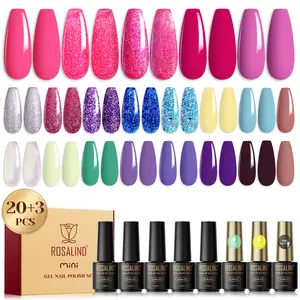 ROSALIND Shiny Gel Polish Set- 20Colors Purple Dark Colors Set with 3cps Base Matte Top Coat,Nail Lamp to Dry-for Nail Art Decoration Clear Cutics Manicure Gift