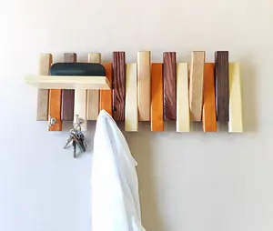 Casual Clothes Hanger, Flip Down Wall Hook Rack, Easy to Install, Wooden Towel Rack With Shelf, entryway shelves, Mail and Key Holde