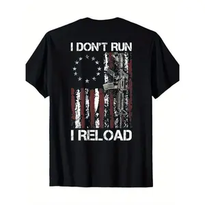 Unisex "I Don't Run I Reload" T-Shirt Vintage Patriotic Design "I Don't Run" 2nd Amendment Meme Graphic Tee Casual Crew Neck Top Patriotic Streetwear For 2nd Amendment & Patriotic Lovers