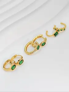 Women's Elegant Artificial Zircon Decor Earrings Set, 3 Pairs Exquisite Trendy Hoop Earrings & Ear Cuffs, Fashionable Jewelry for Women for Daily & Party Decoration