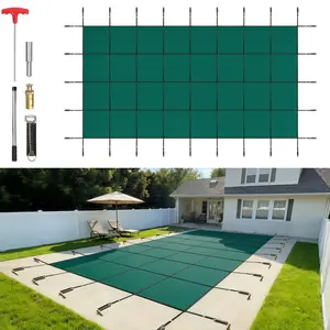 fathersdaygift VEVOR Pool Safety Cover Fits 20x40ft Rectangle Inground Pools, Safety Pool Cover with Drainage Holes, Mesh Solid Pool Cover for Swimming Pool, Winter Safety Cover, Green
