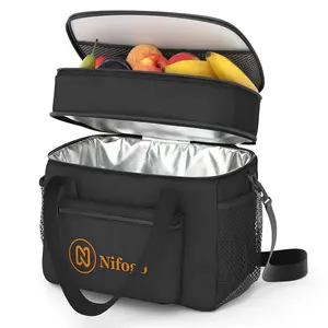 Nifogo Insulated Lunch Bag for Women Men Reusable Lunch Box for Office Picnic Hiking Beach Leakproof Cooler Tote Bag Organizer with Adjustable Shoulder Strap for Adults Black