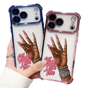 Fashion Hand and Clock That Tea Text Pattern Phone Case For iPhone 17 16 Pro Max 15 Plus 14 13 12 11 Electroplated Cover with Airbag Shockproof Slim Soft TPU Smartphone Casing Cover