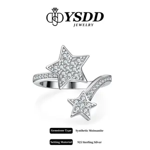 【#510 Shimmering Star】Full Moissanite Double Star Crossover vvs Synthetic Moissanite Rings in 925 Sterling Silver