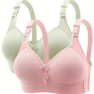 2PCS EssElegance Push-Up Jacquard Bra-Adjustable Support Straps & Wire-Free DailyComfort,Women's Lingerie & Underwear Womenswear 2Pieces-Yellow And Green-S Basic Minimalist Basic Elegant Everyday Fit Style Vneck water bra push up bra bra