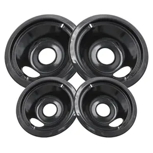 GE Black Stove Drip Pans, 10% Energy Save by Enamel Spraying Prevent Bending and Rust - Include 2 6'' Burner Drip Pans and 2 8'' Drip Bowl