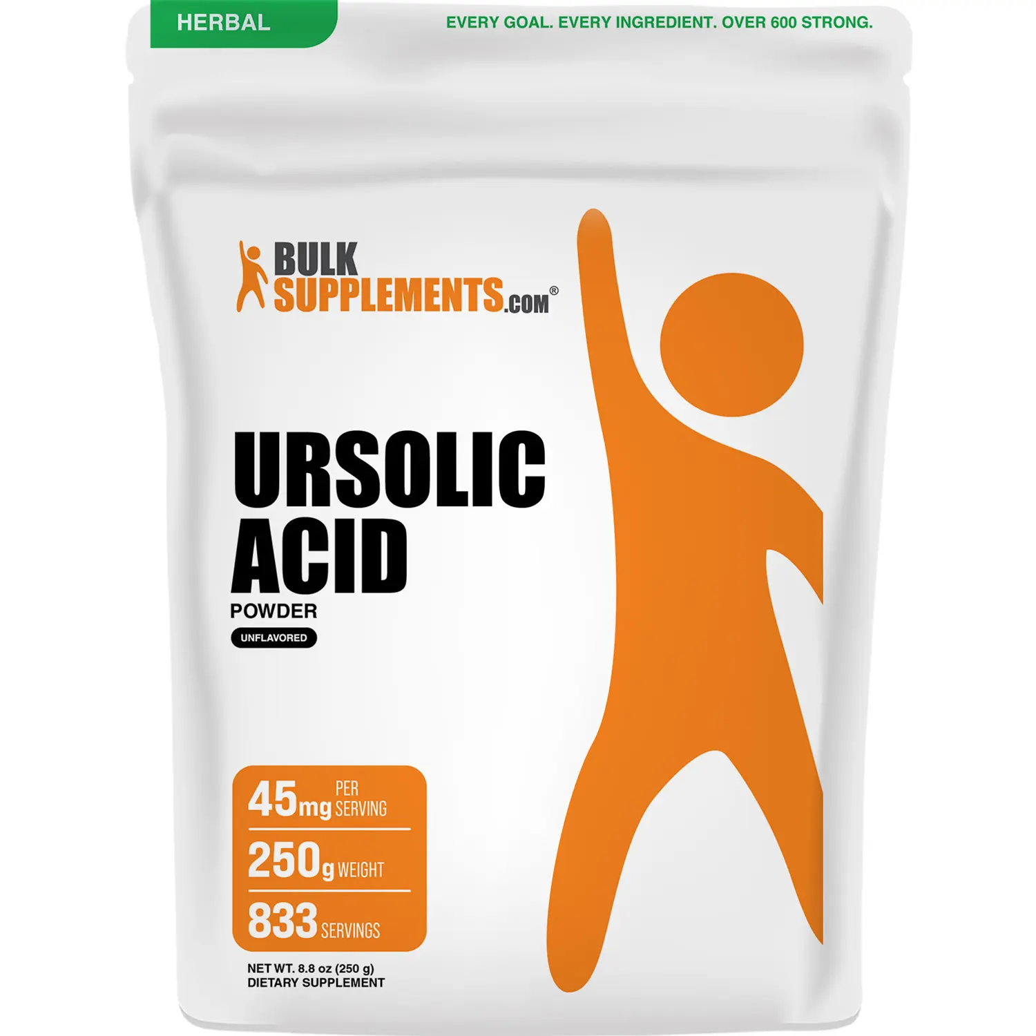 BulkSupplements Natural Ursolic Acid Dietary Powder - Adult Healthcare & Fitness Supplement, 250g Container, 45mg per Serving, Muscle Recovery, Metabolism Boost, Lean Muscle Support, Additive-Free, Sugar/Gluten/Dairy-Free, Unflavored