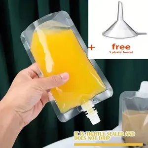 Reusable Foldable Plastic Drink Bag with Funnel, Ideal for Outdoor Travel, Camping, Picnics, Hot and Cold Drinks, Beverage, Milk Tea, Juice, Beer, Iced Coffee