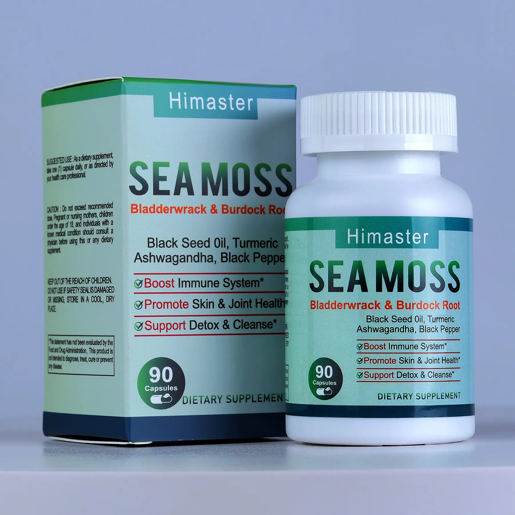 Himaster Sea Moss Supplement: Organic Blend with Black Seed Oil, Ashwagandha, Turmeric, and Essential Vitamins. Enhanced for Comprehensive Dietary Wellness - 90 Capsules."Supplement Dietary Healthcare Edible