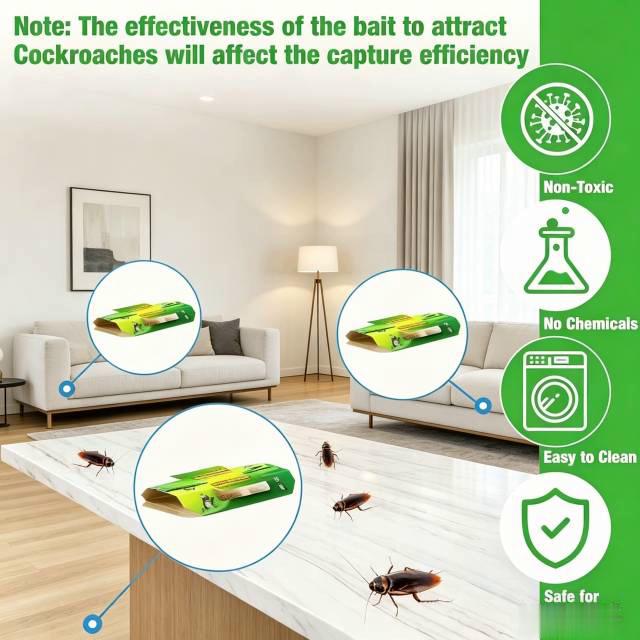 Super Sticky Roach Glue Traps with Natural Fish Meal Bait, Non-Toxic & Family Safe, No Chemicals or Mess, Easy to Use, Quickly Catches Roaches, Ants & Spiders, Long-Lasting Indoor Pest Control for Kitchen, Bathroom & Home