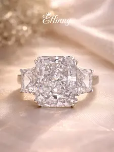 Effinny 14K Gold Plated Radiant Cut 8.0ct Three Stone Engagement Ring, Last Present Future CZ Fashion Promise Jewelry, Travel-friendly Bridals Luxury for Her