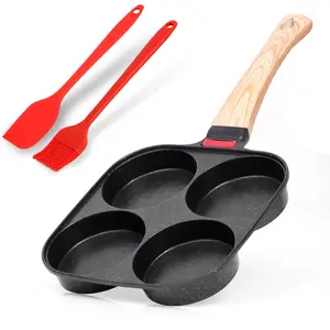 DIIG 4-Cup Nonstick Egg Frying Pan Omelette Pan Granite Mini Egg Cooker Pancake Pan Aluminium Cookware Silicone Induction Stove Compatible Easy Clean Lightweight