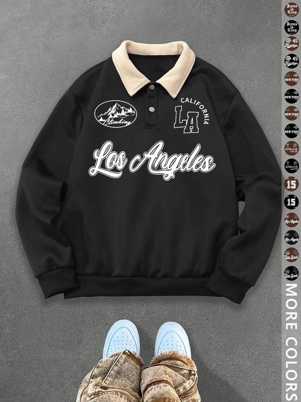 Unisex Y2K Style New York Letter Print Polo Sweatshirt, Thick Retro British Aesthetic Lamb Wool Collar Pullover for Streetwear Casual Wear