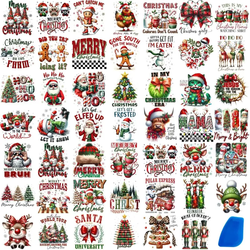 48 Sheets Vintage Christmas Rub On Transfers for Crafts, Rub On Transfers Christmas  Slices, Balls,Holiday Decoration Ornaments,2.5 * 2.5inch