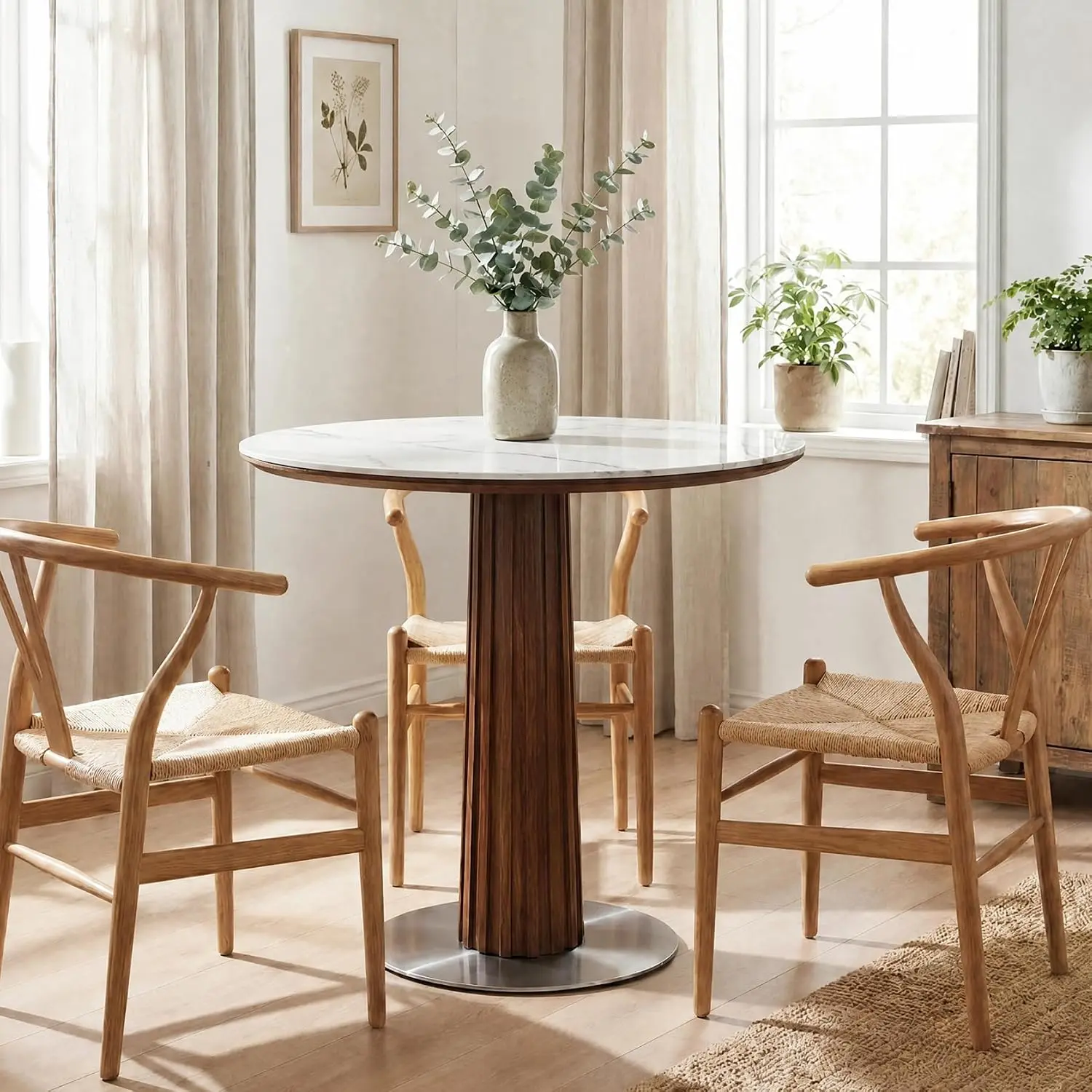 Tribesigns 31.5" Sintered Stone Round Dining Table for Small Spaces, Modern Sintered Stone Top Kitchen Table with Pedestal Base, Minimalist Bistro Table for Apartment, Breakfast Nook & Dining Room