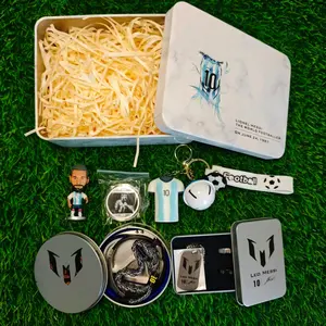 LM10 GOAT Soccer Fans Ultimate Gift Bundle (1 Keepsake Box + 1 Keychain + 1 Figure + 1 Necklace + 2 Rings + 1 Commemorative Coin + 5 Wristbands) - Premium Inter Miami Argentina No.10 Souvenir Set