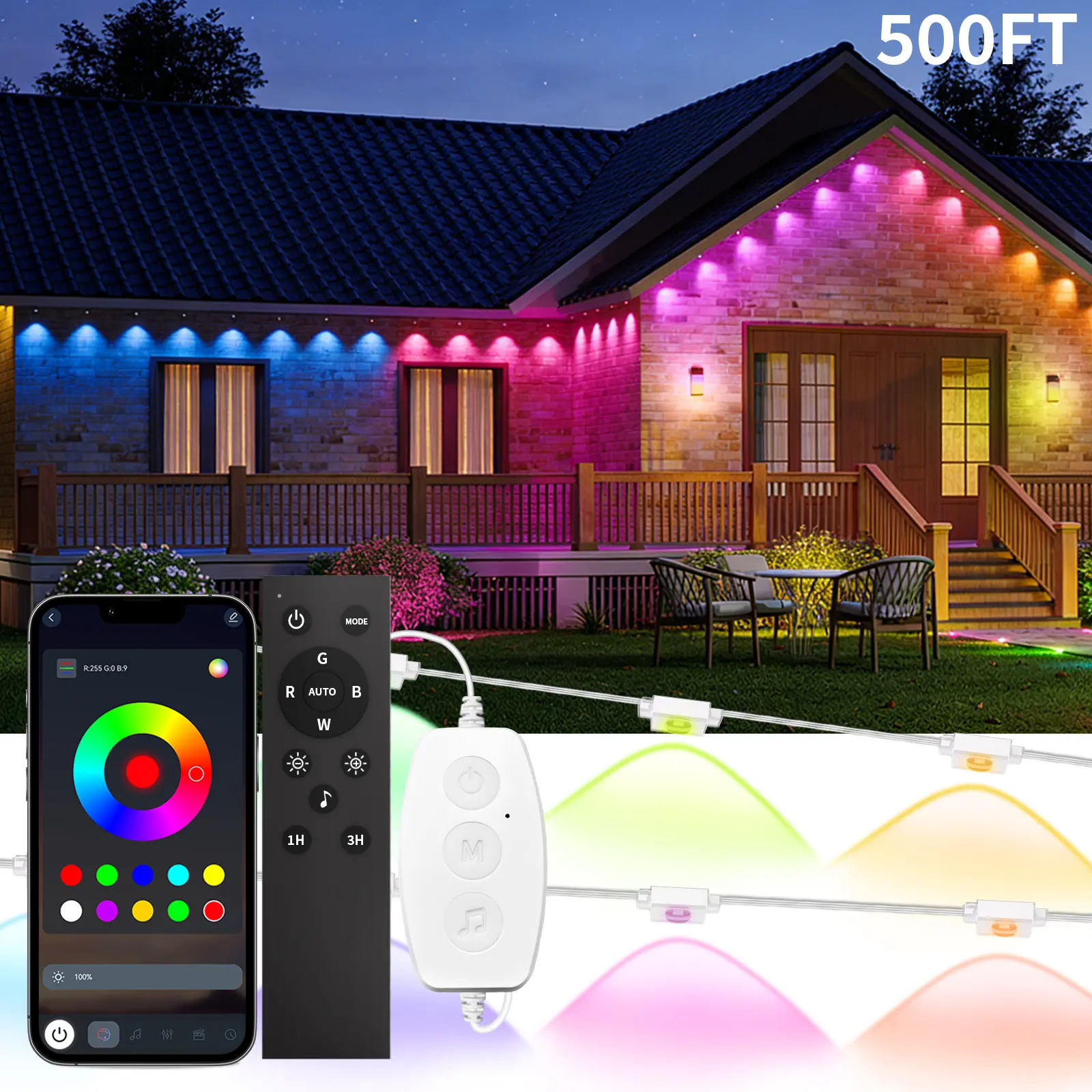 RGB+IC Permanent Outdoor Lights, 16.4FT-500FT IP67 Waterproof Smart Eaves Lights, House Exterior Lights for Year-Round Decor with Remote & App Timer for Christmas,Thanksgiving, Daily & Holiday Party #summerwins  #DealsForYouDays
