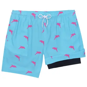 Mens Swim Trunks with Compression Liner Quick Dry Board Shorts Beach Sports Short Swimming Bathing Suits