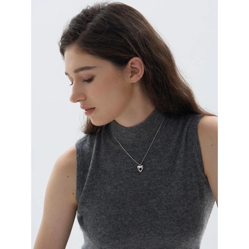 BrillBas-CMM012-S925 Silver Agate Water Drop Heart-Shaped Necklace for Women – Luxury, Niche, High-End Design – Valentine’s Day Gift