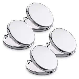 4PCS Minimalist Fashion Compact Mirror for Purse, Metal Round Shell, Double-Sided 1X/2X Magnifying, Portable Travel Makeup Mirror, Mini Pocket Mirror, Cute Small Pocket Mirror for Gift, Travel Essentials, Gifts for family and friends