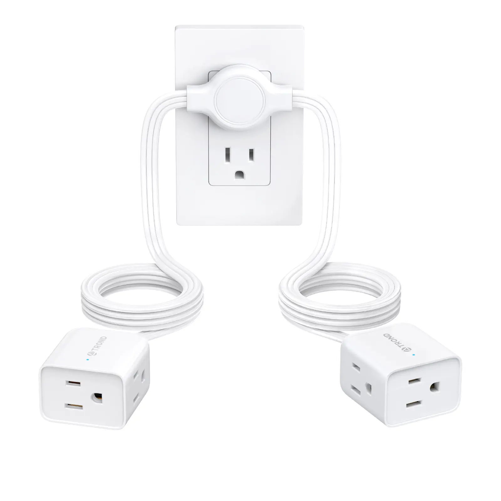 TROND Twin Extension Cord Power Strip, 3 / 6 / 10 FT Dual Extension Cord on Each Side, Ultra-Thin Flat Plug Extension Cord Splitter with Multi Outlets, Double Extension Cord for Home Dorm Room Behide Bed Sofa Tv Sets Cable