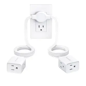 TROND Twin Extension Cord Power Strip, 3 / 6 / 10 FT Dual Extension Cord on Each Side, Ultra-Thin Flat Plug Extension Cord Splitter with Multi Outlets, Double Extension Cord for Home Dorm Room Behide Bed Sofa Tv Sets Cable