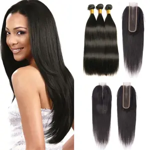 3 Bundles with 2x6 HD Lace Closure Virgin Human Hair Straight
