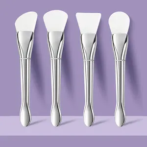 Soft Head Silicone facial mask Brush Multi functional Cosmetic Brush Silver Rod Ultra thin Flat Head Smearing foundation make-up Brush Mud Film Brush