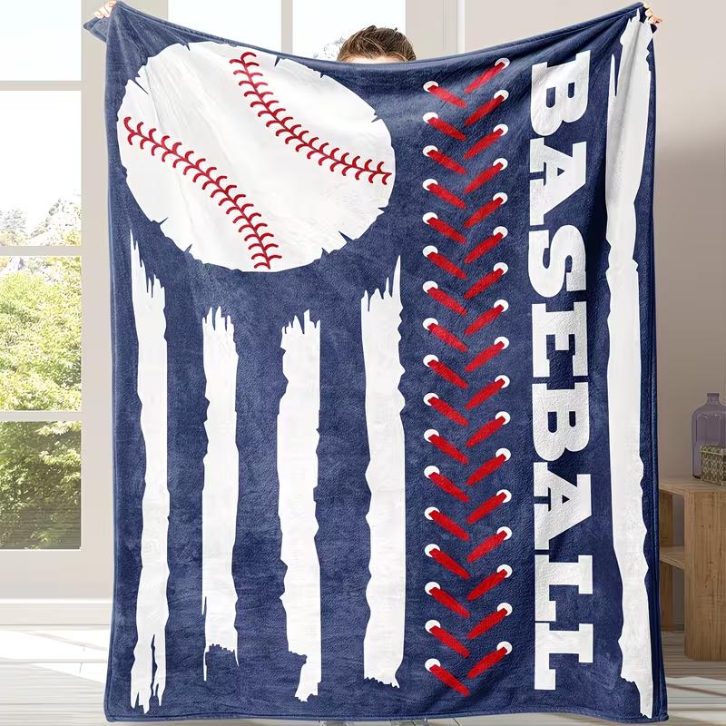 Soft Funny Throw Blanket Reversible Baseball Print Flannel Fleece Throw Blanket Suitable for - Use - Soft Warm Bedspread with Baseball Bat & Patterns, Hand Wash Care, Perfect Gift for Fans for Home, Office, Travel, Picnic -