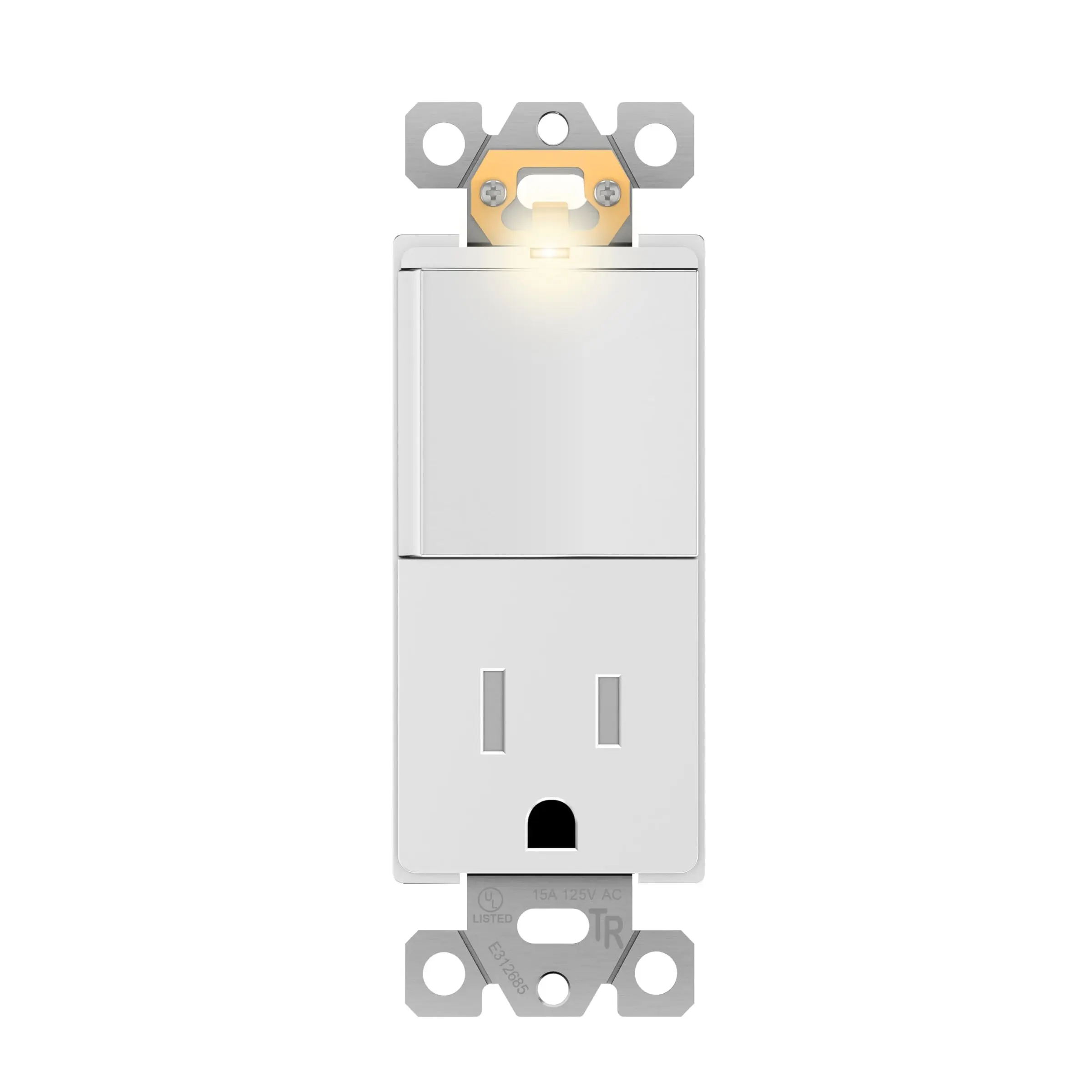 LIDER Decorator Switch and 15A Outlet Combination Device, 15A Single-Pole Paddle Light Switch & 15A Tamper Resistant Outlet, Built-in LED Locator