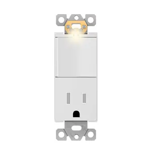 LIDER Decorator Switch and 15A Outlet Combination Device, 15A Single-Pole Paddle Light Switch & 15A Tamper Resistant Outlet, Built-in LED Locator