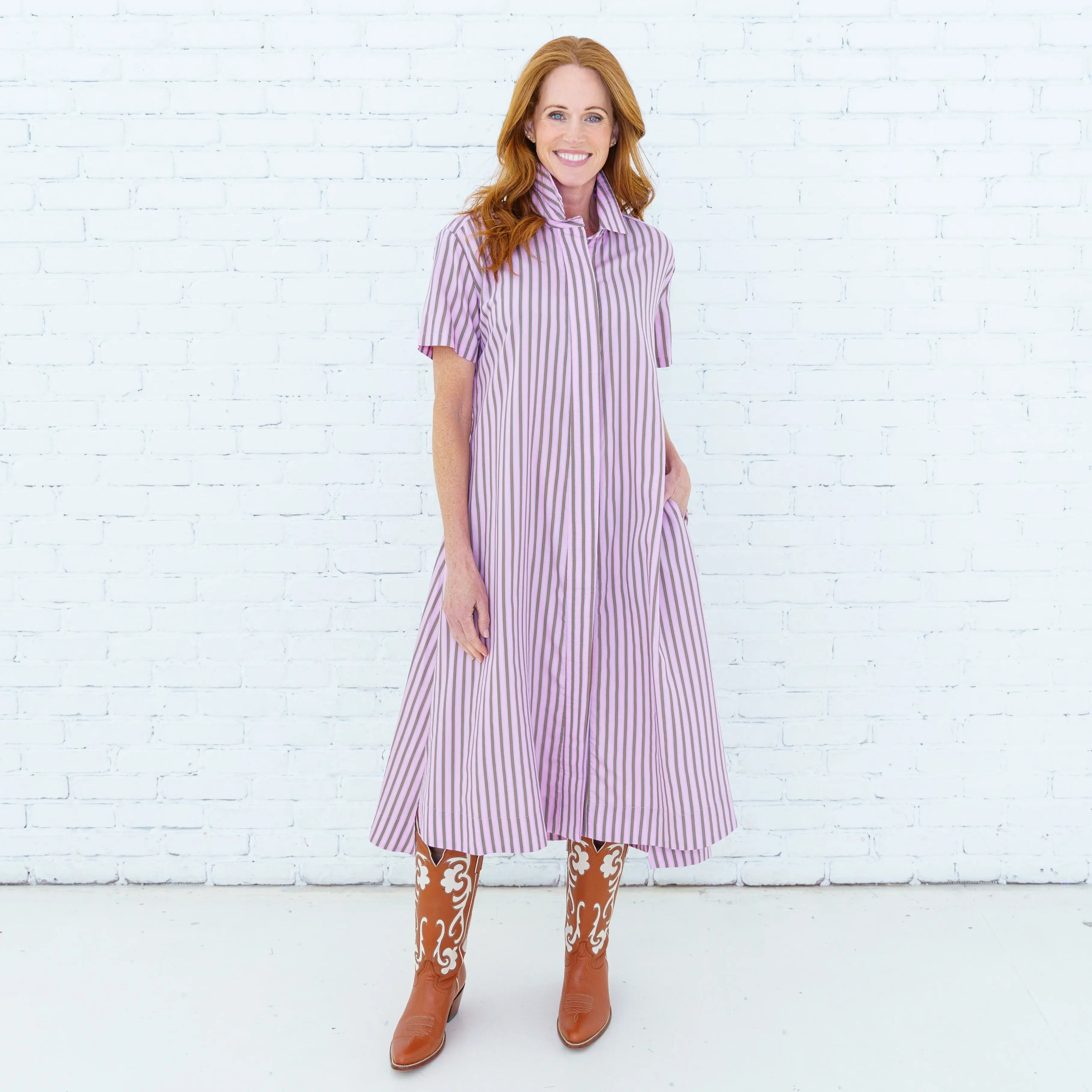 Millie Dress Pink/Khaki Stripe