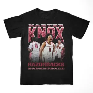 Karrter Knox 90s Black Tee, Arkansas Razorbacks Basketball Fan Apparel, College Hoops Graphic Shirt, Vintage Player Style, Unisex Top