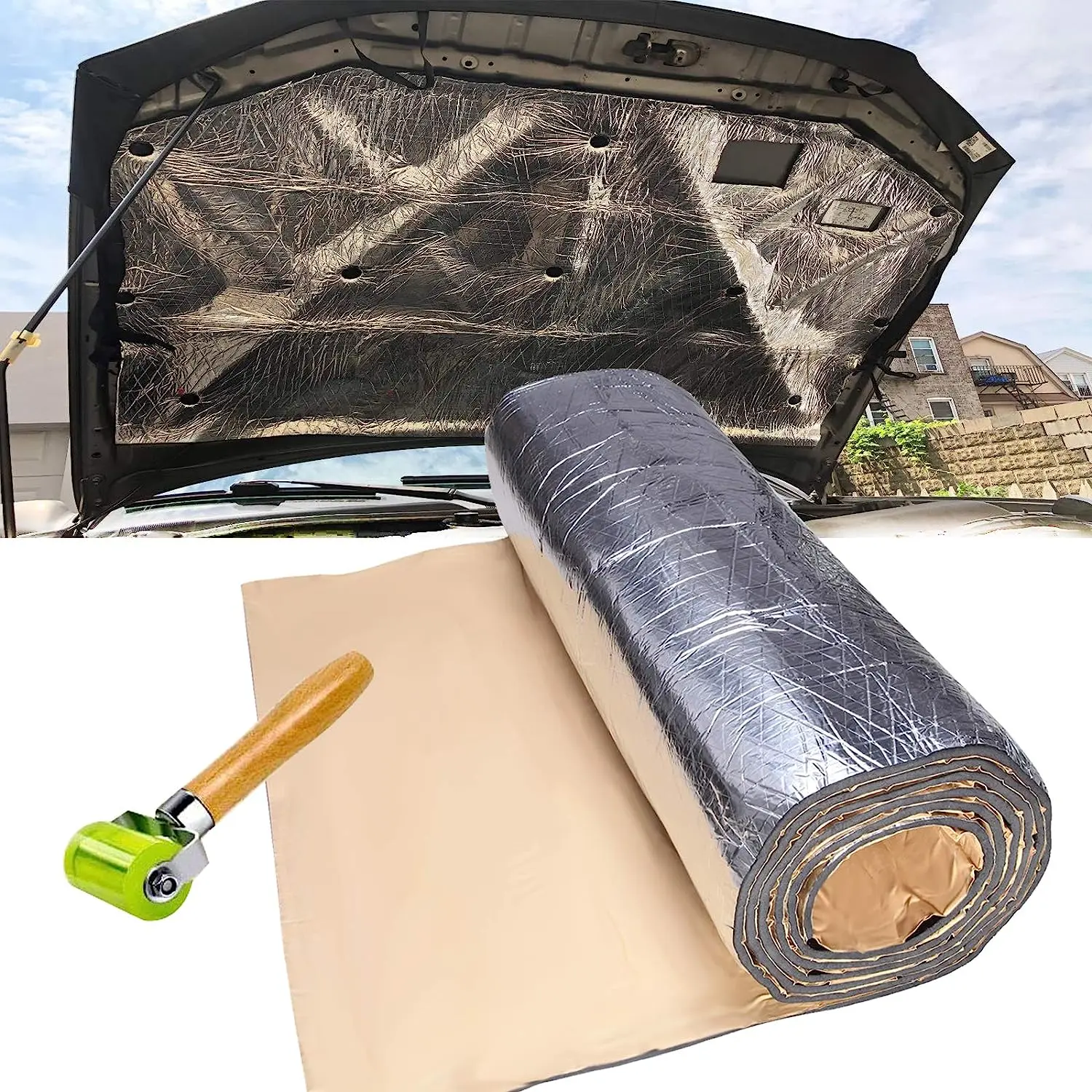 Fireproof Car Sound Deadening Mat (21.5 Sqft, 60in*40in) - Automotive Noise Insulation & Dampening for Car Doors, Trunks, Auto Hoods with Roller, Automotive Mats, Car Interior Accessory