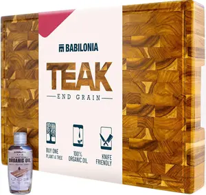Babilonia Teak Cutting Board Large 1.7" Extra Thick Premium Butcher Block Charcuterie Board Heavy Duty End Grain Wood Chopping Board 19.7"L x 12.2"W with Handle Oil Bottle & Plate Included - Kitchen