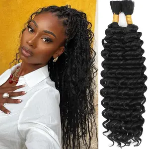 GK Human Braiding Hair Mix  Boho Hair for Braiding, 18 Inch Deep Wave Bulk for Boho Braids 1 Pcs Curly Bohemian Wet and Wavy Braiding Hair(1B, 18Inch)