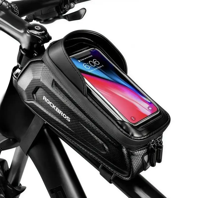 Bike Bag E-bike Phone Mount Bag Bicycle Accessories Pouch, EVA Waterproof Bike Phone Holder Top Tube Front Frame Bag Handlebar Bags Compatible Phones Under 6.8", E Bikes Accessories Ebike Accessories