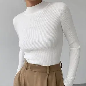 NewMock Neck Rib Long Sleeve Knit Top Can be used with raincoat