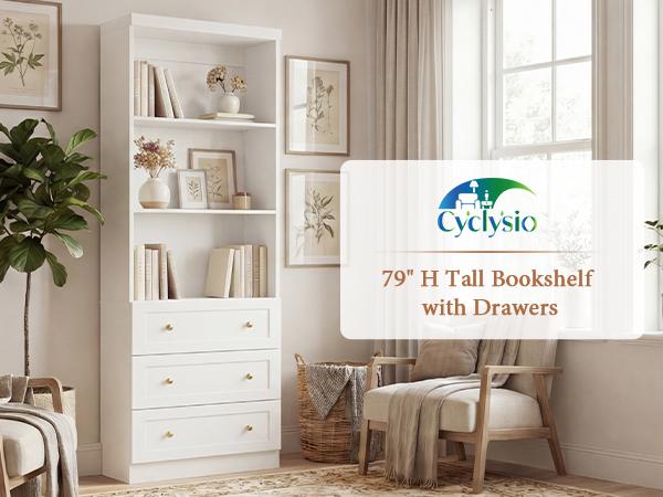 80"Tall Display Bookcase with 3 Wooden Drawers, 24'' W Adjustable Shelves Etagere Bookshelf for Living Room, Home Office, Modern Storage Cabinet